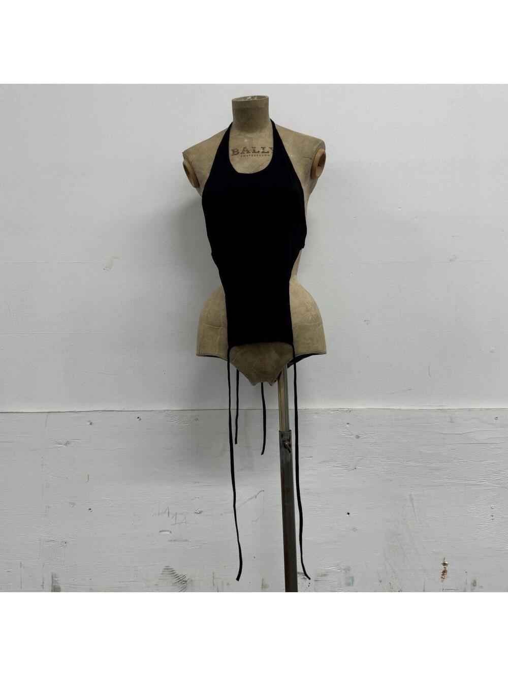 Avant-Garde Black Cutout Halter Loincloth / Apron Tunic Top